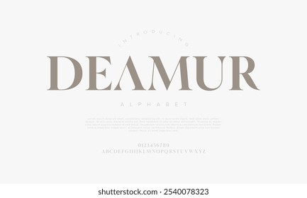 Deamur tipografia beleza moda elegante minimalista serif italic fontes decorativo casamento vintage retro logos. Logotipo de fonte de luxo mínimo alfabeto. Ilustração vetorial