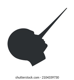 Dean nose in humans. Liar, traitor. Head silhouette. Vector illustration isolated on white.