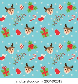 Dear and bear seamless pattern. Christmas and new year vector flat illustration. Cute element.