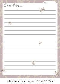 Dear diary planner. Personal diary page on the style lilac background.