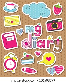 dear diary scrapbook elements. vector illustration