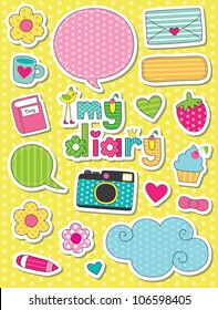 dear diary scrapbook elements. vector illustration