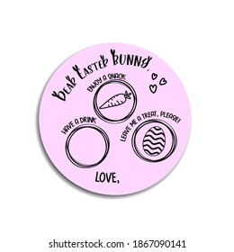 Dear Easter Bunny plate. Treats for the Easter Bunny concept. Place for carrots, eggs, drink on easter tray. Template for crafting projects. Use for stamp, stickers, poster, banner, postcard.