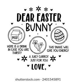 Dear Easter Bunny Tray Illustration for print and cut on wood