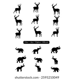 Dear and Eelephant silhouette with vector of illustration