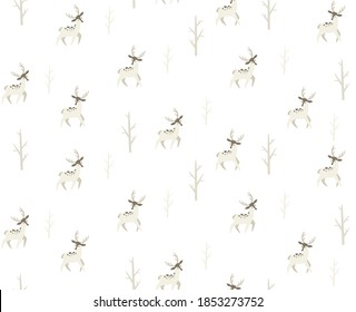 Dear in forest vector seamless pattern. Winter backgraund. Merry christmas