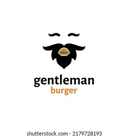 Dear gentleman logo design and burger food in his mouth. double logo means modern style