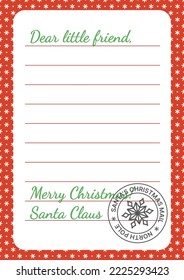 Dear little friend. Reply letter from Santa Claus. Template for Santa's answer. Flat, cartoon. Isolated vector illustration eps 10 svg