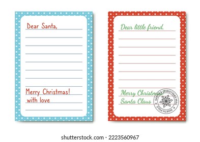 Dear little friend. Dear Santa. Christmas letters. Template. Flat, cartoon. Isolated vector illustration eps 10 svg