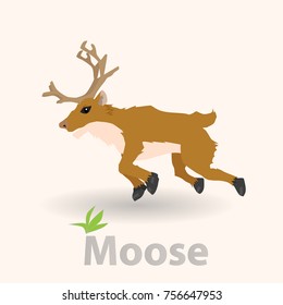 Dear Moose in jump gesture on white background.