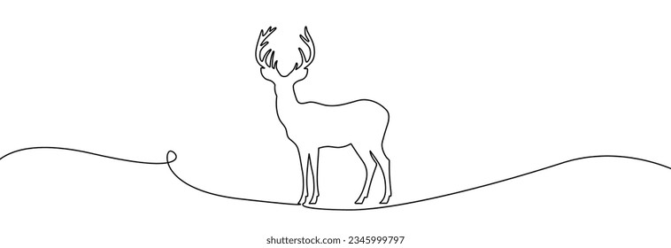 Dear one line drawing.Black silhouette of deer continuous line.Logo of jumping deer linear.Deer simple icon.Reindeer vector symbol.