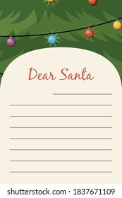 Dear Santa Christmas stationery template letter paper note. Vector illustration