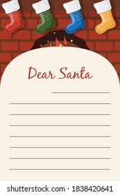 Dear Santa Christmas stationery template letter paper note. Vector illustration