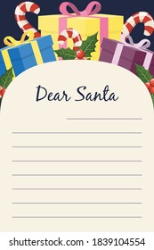 Dear Santa Christmas stationery template letter paper note. Vector illustration