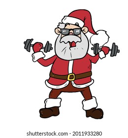 Dear Santa Claus is engaged in physical education. children's vector illustration on a white isolated background for banners.