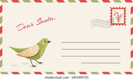 Dear Santa Claus Letter. Postcard with stamps and mark.