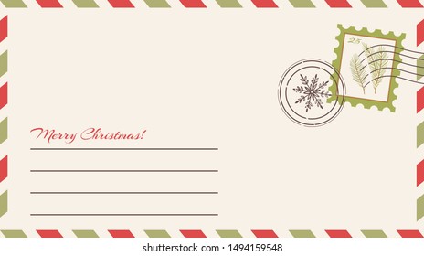 Dear Santa Claus Letter. Postcard with stamps and mark.