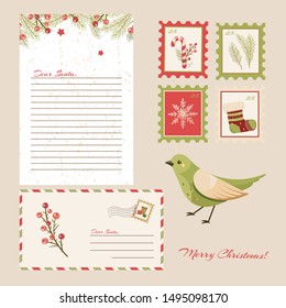 Dear Santa Claus Letter. Postcard with stamps and mark.