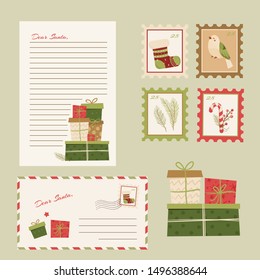 Dear Santa Claus Letter. Postcard with stamps and mark.
