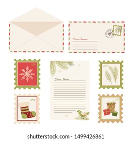 Dear Santa Claus Letter. Postcard with stamps and mark.