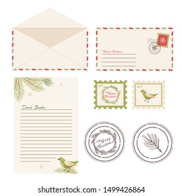 Dear Santa Claus Letter. Postcard with stamps and mark.