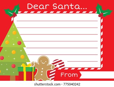 Dear Santa, Letter To Santa, Christmas Letter, Notepad Vector Background Illustration