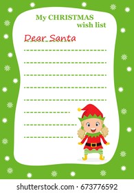 Dear Santa - letter to Santa Claus with copyspace at decorated Christmas background. Vector wishlist design layout.