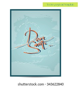 Dear Santa lettering. Handwritten vector calligraphy.  Handwritten vector calligraphy over blue poster or poscard template