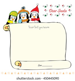 Dear Santa - template for letter with penguines