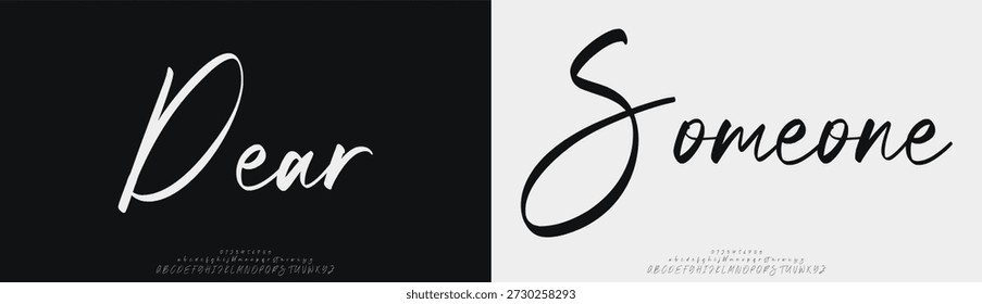 Dear Someone, Luxury script alphabet letters font with tails. Typography elegant classic lettering serif fonts and number decorative vintage retro concept for logo branding. vector illustration
