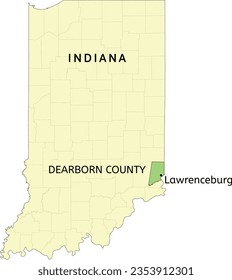 Dearborn County and city of Lawrenceburg location on Indiana state map