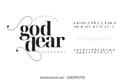 Deargod typography beauty fashion elegant minimalist serif italic fonts decorative wedding vintage retro logos. Minimal luxury font alphabet logo. Vector illustration