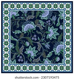 Deasign scarf with Indian floral ornament. Vector