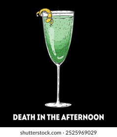 Death in the afternoon cocktail illustration. Hand drawn sketch. Vector illustration. Isolated object.