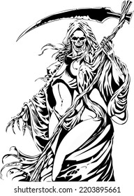 death angel girl illustration with scythe