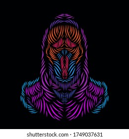 the death angel grim reaper line pop art potrait logo colorful design with dark background