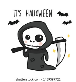 The death angel with scythe Halloween cartoon doodle vector illustration