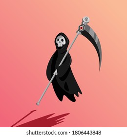 death angle with a death scythe in his hand on the pink background, cute angle of death character vector for halloween.