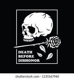 DEATH BEFORE DISHONOR SKULL ROSE BADGE WHITE BLACK BACKGROUND