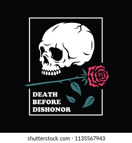 DEATH BEFORE DISHONOR SKULL ROSE BADGE COLOR BLACK BACKGROUND