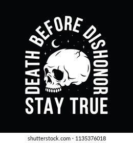 DEATH BEFORE DISHONOR STAY TRUE SKULL MOON LOGO BADGE WHITE BLACK