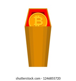 Death bitcoin in coffin. Rip cryptocurrency. Parting electronic money. Sorrow Virtual cash
