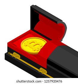 Death bitcoin in coffin. Rip cryptocurrency. Parting electronic money. Sorrow Virtual cash
