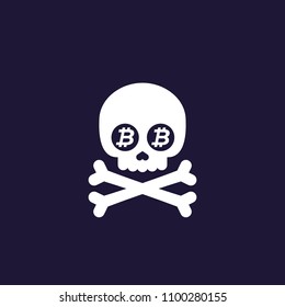 the Death of Bitcoin, vector illustration with skull and bones