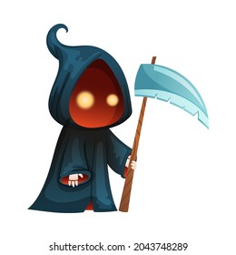 Death in Black Hooded Cloak with Scythe as Halloween Character Vector Illustration