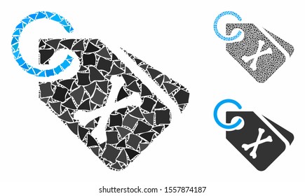 Death bones tags composition of raggy parts in different sizes and color tones, based on death bones tags icon. Vector tuberous parts are grouped into composition.