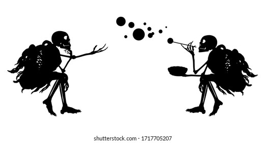 Death and bubbles. Halloween silhouettes set on white background