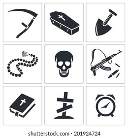 Death and burial icons set