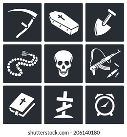 Death and burial icons set