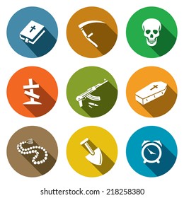 Death and burial icons set